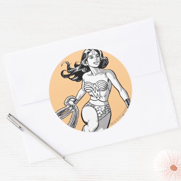 Wonder_Woman_Black_&_White_Lasso_Classic_Round_Sticker_3 Wonder Woman Black White Lasso Classic Round Sticker