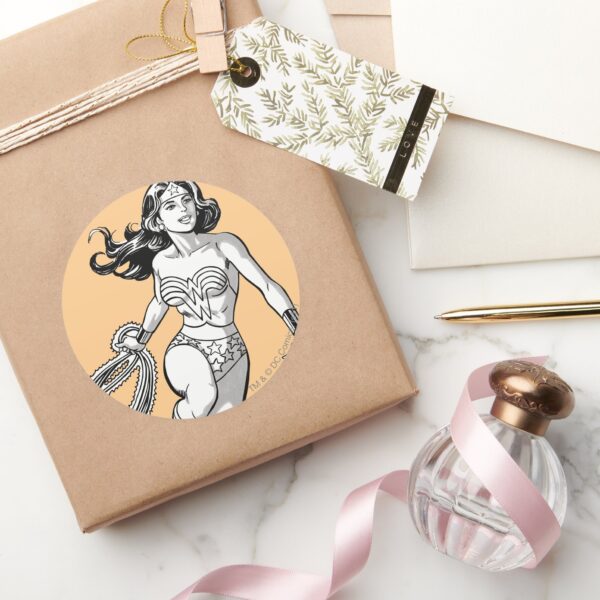 Wonder_Woman_Black_&_White_Lasso_Classic_Round_Sticker_5 Wonder Woman Black White Lasso Classic Round Sticker