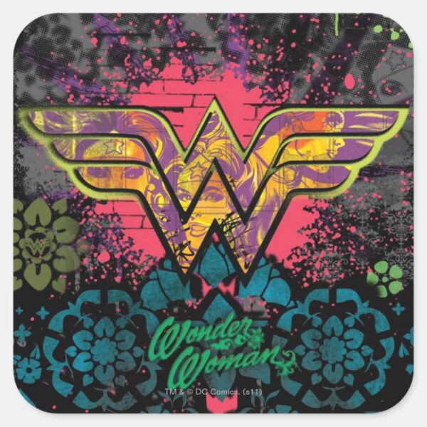 Wonder_Woman_Brick_Wall_Collage_Square_Sticker_1 Wonder Woman Brick Wall Collage Square Sticker