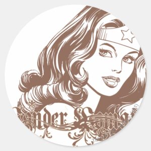 Wonder Woman Brown Classic Round Sticker