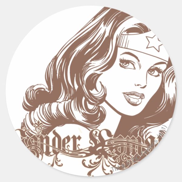 Wonder_Woman_Brown_Classic_Round_Sticker_1 Wonder Woman Brown Classic Round Sticker