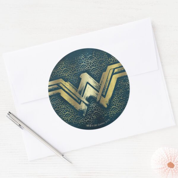 Wonder_Woman_Brushed_Gold_Symbol_Classic_Round_Sticker_3 Wonder Woman Brushed Gold Symbol Classic Round Sticker