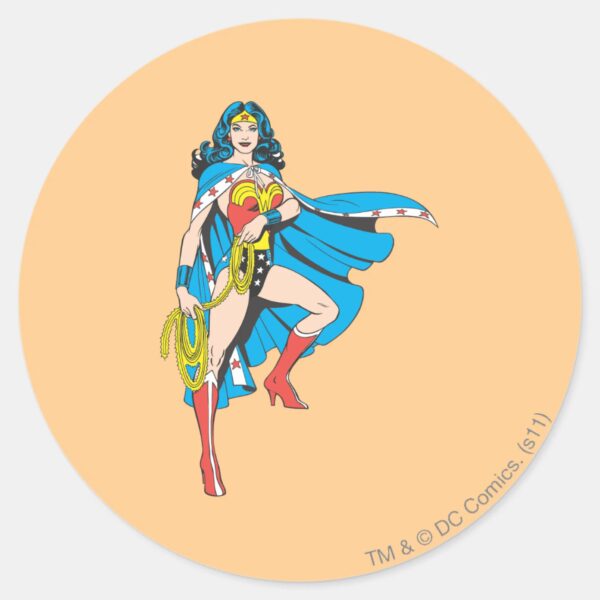 Wonder_Woman_Cape_Classic_Round_Sticker_1 Wonder Woman Cape Classic Round Sticker