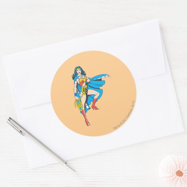 Wonder_Woman_Cape_Classic_Round_Sticker_3 Wonder Woman Cape Classic Round Sticker
