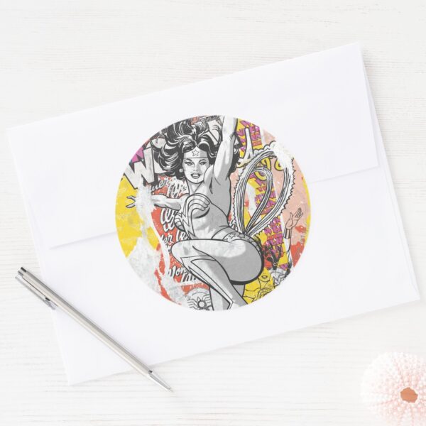 Wonder_Woman_Collage_1_Classic_Round_Sticker_3 Wonder Woman Collage 1 Classic Round Sticker