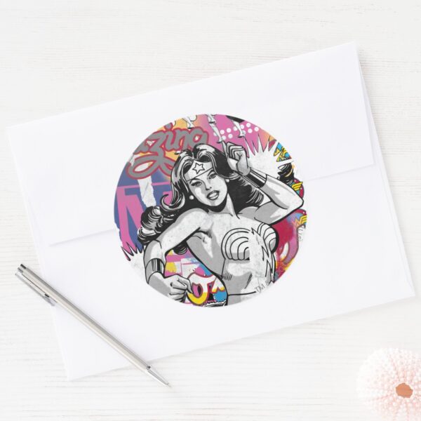 Wonder_Woman_Collage_3_Classic_Round_Sticker_3 Wonder Woman Collage 3 Classic Round Sticker