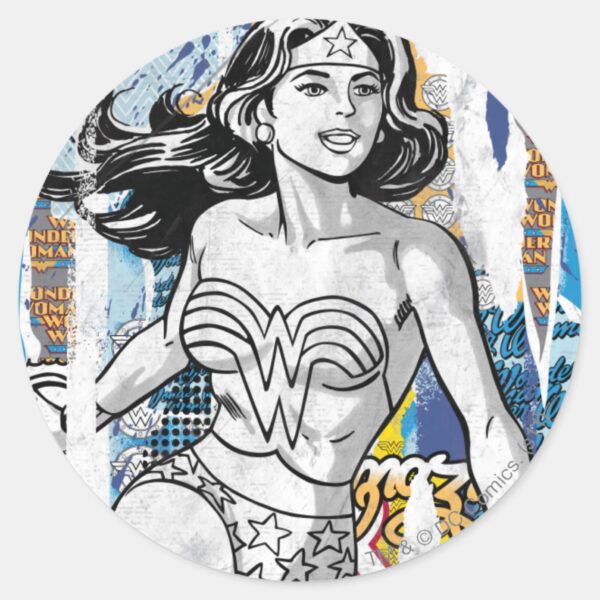 Wonder_Woman_Collage_4_Classic_Round_Sticker_1 Wonder Woman Collage 4 Classic Round Sticker