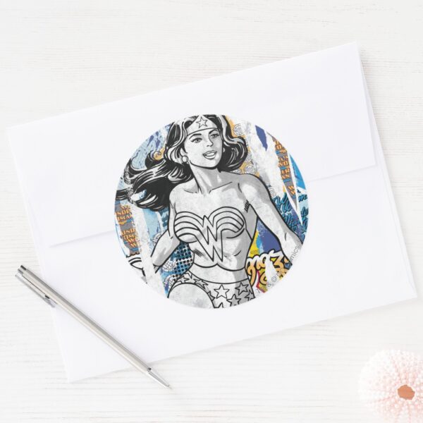 Wonder_Woman_Collage_4_Classic_Round_Sticker_3 Wonder Woman Collage 4 Classic Round Sticker