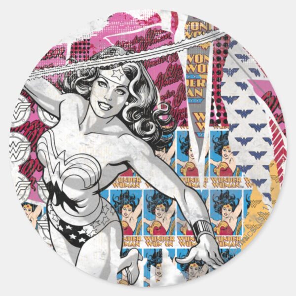Wonder_Woman_Collage_5_Classic_Round_Sticker_1 Wonder Woman Collage 5 Classic Round Sticker