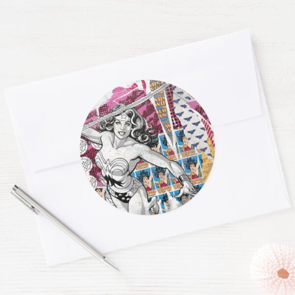 Wonder_Woman_Collage_5_Classic_Round_Sticker_3 Wonder Woman Collage 5 Classic Round Sticker