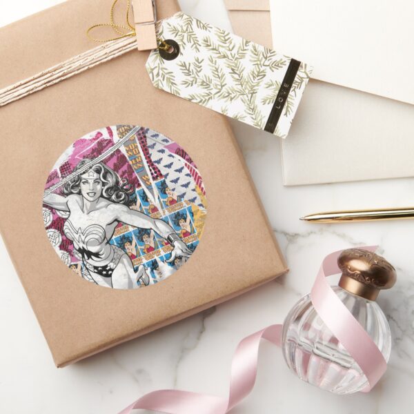 Wonder_Woman_Collage_5_Classic_Round_Sticker_5 Wonder Woman Collage 5 Classic Round Sticker