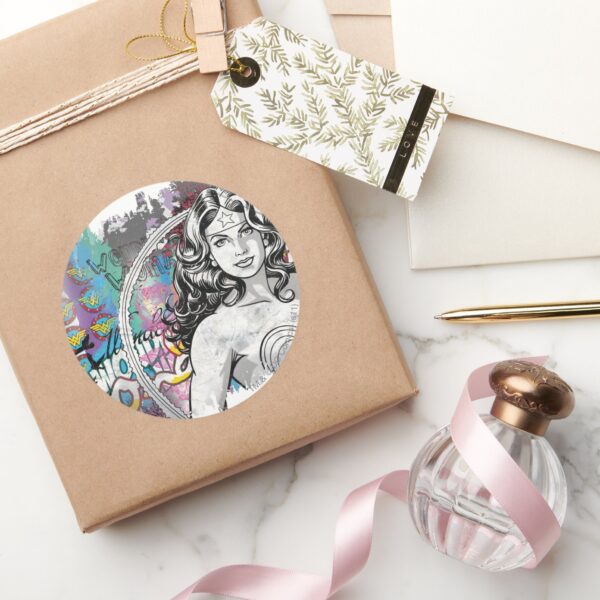 Wonder_Woman_Collage_6_Classic_Round_Sticker_5 Wonder Woman Collage 6 Classic Round Sticker