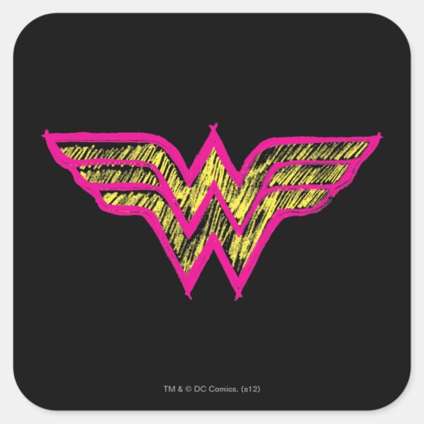 Wonder_Woman_Colorful_Pink_and_Yellow_Logo_Square_Sticker_1 Wonder Woman Colorful Pink And Yellow Logo Square Sticker