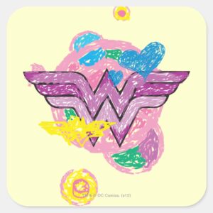 Wonder Woman Colorful Scribbles Square Sticker