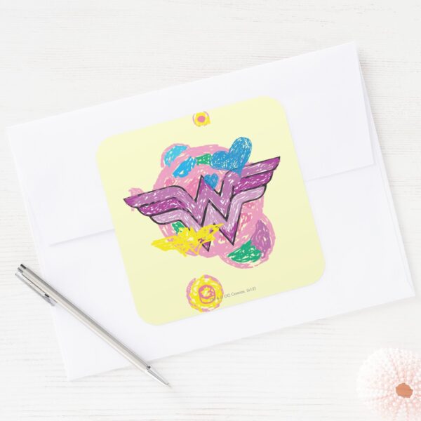 Wonder_Woman_Colorful_Scribbles_Square_Sticker_3 Wonder Woman Colorful Scribbles Square Sticker