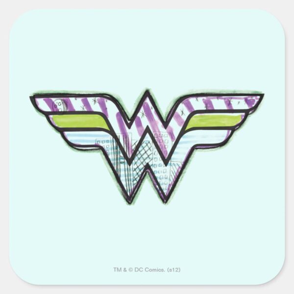 Wonder_Woman_Colorful_Sketch_Logo_Square_Sticker_1 Wonder Woman Colorful Sketch Logo Square Sticker