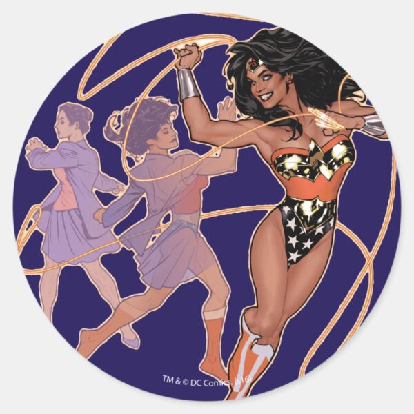 Wonder_Woman_Diana_Prince_Transformation_Classic_Round_Sticker_1 Wonder Woman Diana Prince Transformation Classic Round Sticker