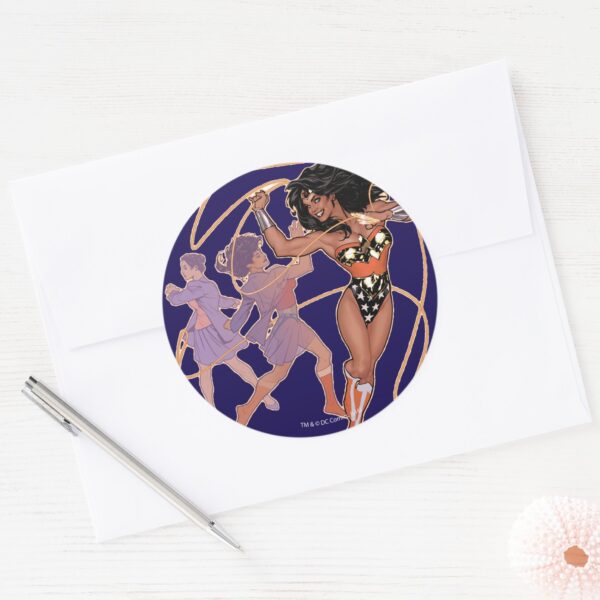 Wonder_Woman_Diana_Prince_Transformation_Classic_Round_Sticker_3 Wonder Woman Diana Prince Transformation Classic Round Sticker
