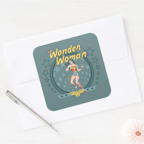 Wonder_Woman_Distressed_Star_Design_Square_Sticker_3 Wonder Woman Distressed Star Design Square Sticker
