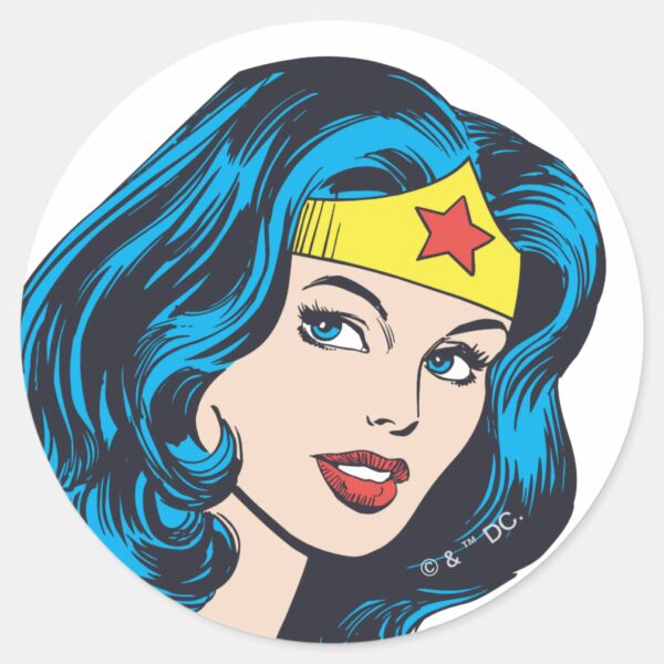 Wonder_Woman_Face_Classic_Round_Sticker_1 Wonder Woman Face Classic Round Sticker