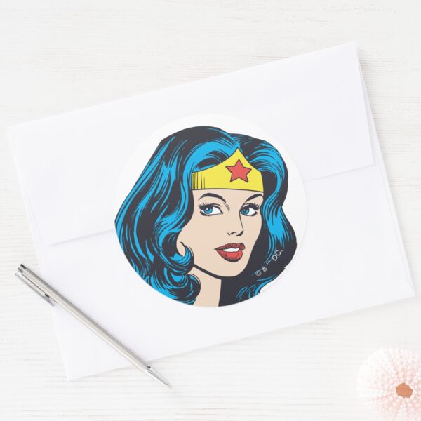 Wonder_Woman_Face_Classic_Round_Sticker_3 Wonder Woman Face Classic Round Sticker