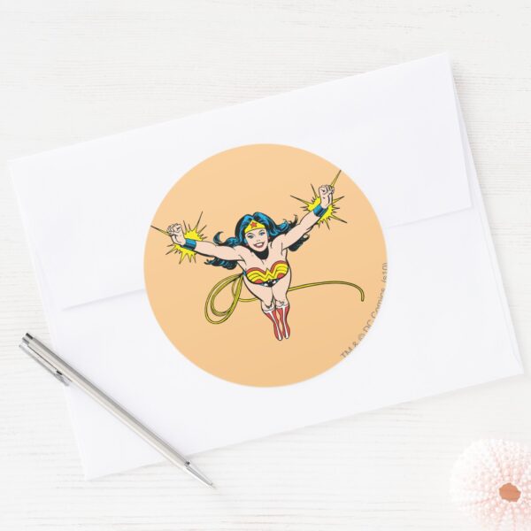 Wonder_Woman_Fly_Forward_Classic_Round_Sticker_3 Wonder Woman Fly Forward Classic Round Sticker