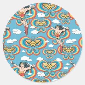 Wonder_Woman_Flying_High_Pattern_Classic_Round_Sticker_1 Wonder Woman Flying High Pattern Classic Round Sticker
