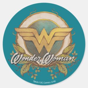 Wonder_Woman_Foliage_Sketch_Logo_Classic_Round_Sticker_1 Wonder Woman Foliage Sketch Logo Classic Round Sticker