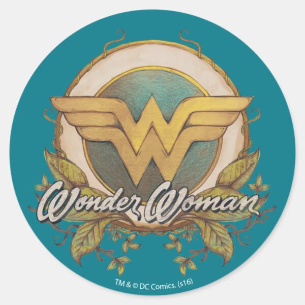 Wonder_Woman_Foliage_Sketch_Logo_Classic_Round_Sticker_1 Wonder Woman Foliage Sketch Logo Classic Round Sticker