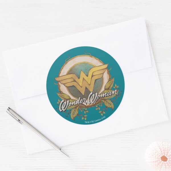 Wonder_Woman_Foliage_Sketch_Logo_Classic_Round_Sticker_3 Wonder Woman Foliage Sketch Logo Classic Round Sticker