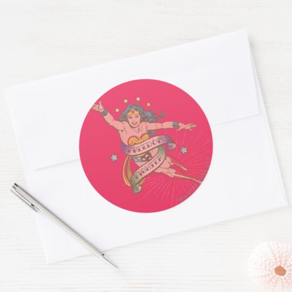 Wonder_Woman_Freedom_Fighter_Classic_Round_Sticker_3 Wonder Woman Freedom Fighter Classic Round Sticker