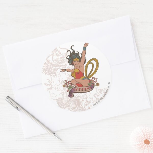 Wonder_Woman_Goddess_Classic_Round_Sticker_3 Wonder Woman Goddess Classic Round Sticker
