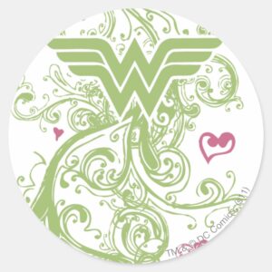 Wonder_Woman_Green_Swirls_Logo_Classic_Round_Sticker_1 Wonder Woman Green Swirls Logo Classic Round Sticker