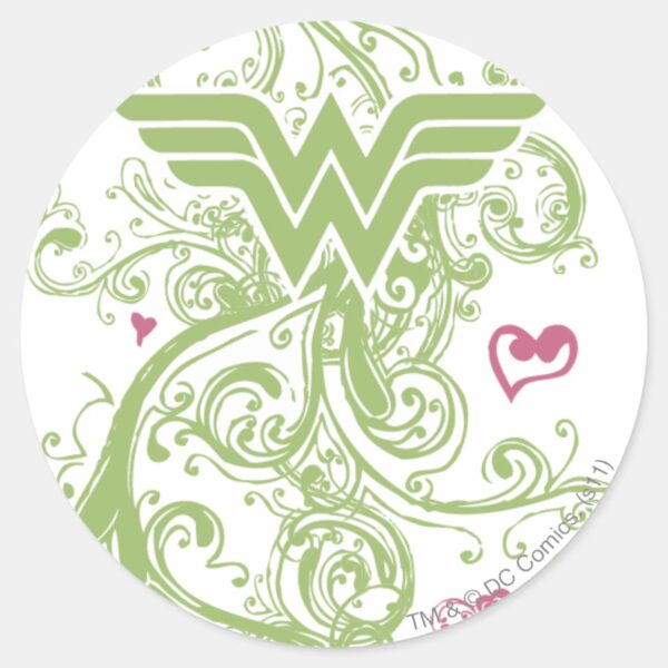 Wonder_Woman_Green_Swirls_Logo_Classic_Round_Sticker_1 Wonder Woman Green Swirls Logo Classic Round Sticker