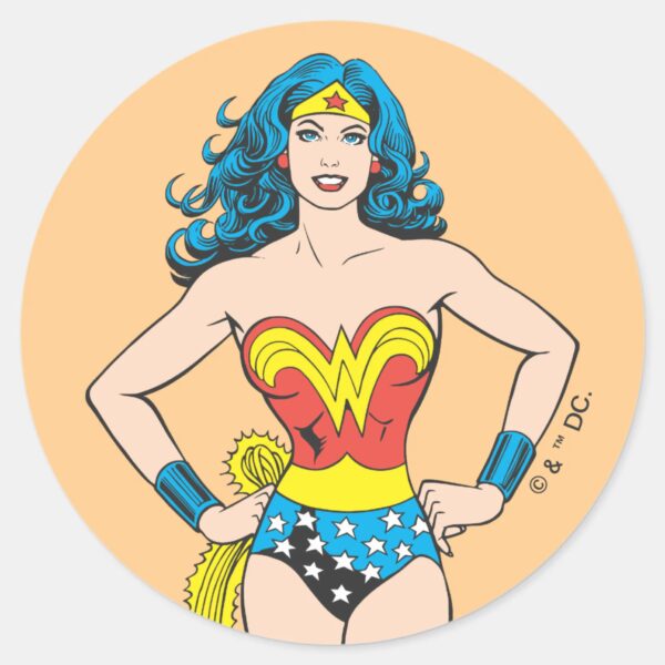 Wonder_Woman_Hands_on_Hips_Classic_Round_Sticker_1 Wonder Woman Hands On Hips Classic Round Sticker