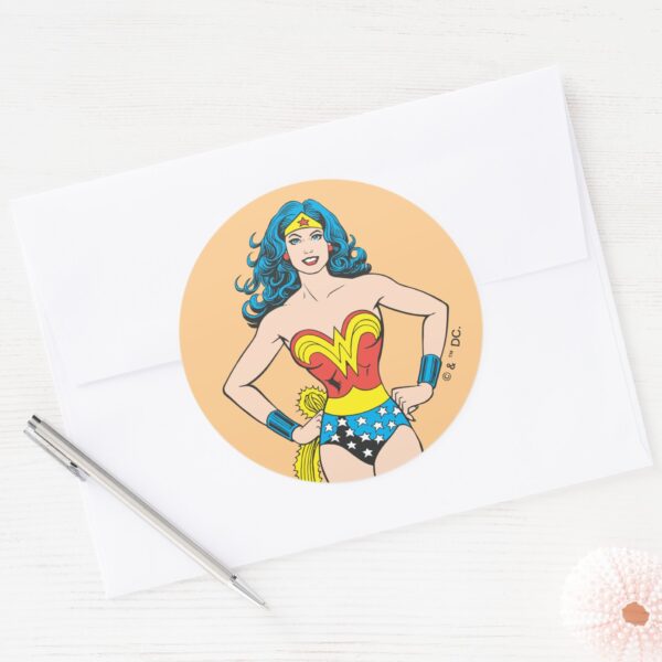 Wonder_Woman_Hands_on_Hips_Classic_Round_Sticker_3 Wonder Woman Hands On Hips Classic Round Sticker