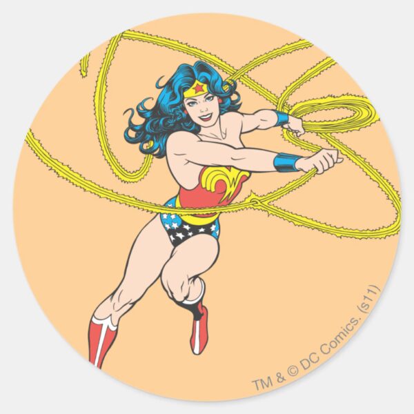 Wonder_Woman_Holds_Lasso_1_Classic_Round_Sticker_1 Wonder Woman Holds Lasso 1 Classic Round Sticker