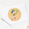 Wonder_Woman_Holds_Lasso_1_Classic_Round_Sticker_3 Wonder Woman Holds Lasso 1 Classic Round Sticker