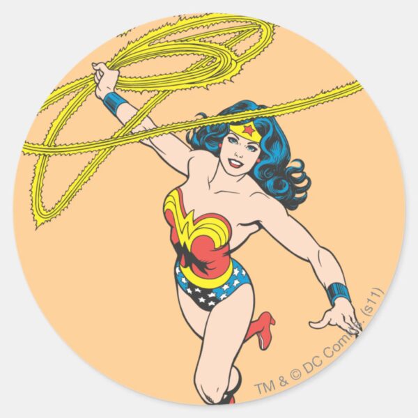 Wonder_Woman_Holds_Lasso_2_Classic_Round_Sticker_1 Wonder Woman Holds Lasso 2 Classic Round Sticker