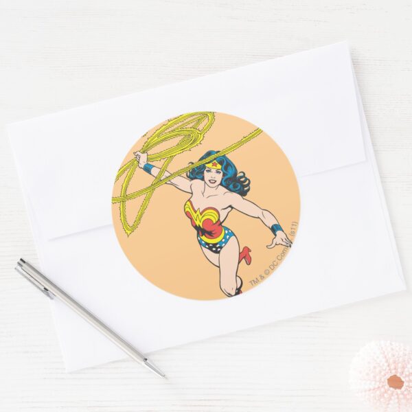 Wonder_Woman_Holds_Lasso_2_Classic_Round_Sticker_3 Wonder Woman Holds Lasso 2 Classic Round Sticker