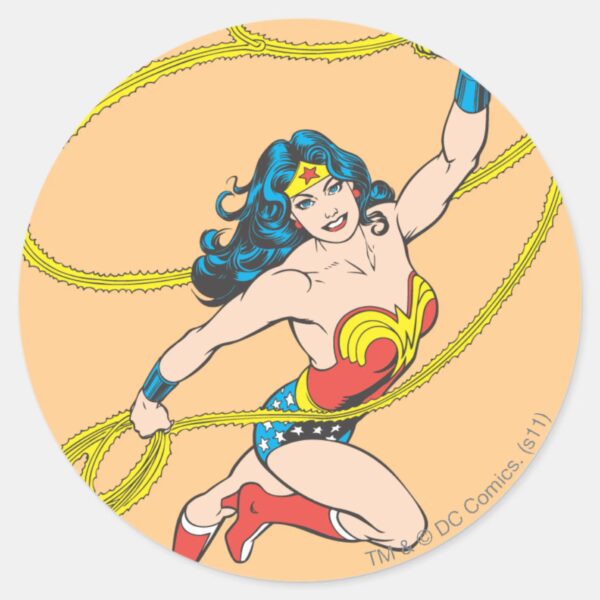 Wonder_Woman_Holds_Lasso_3_Classic_Round_Sticker_1 Wonder Woman Holds Lasso 3 Classic Round Sticker