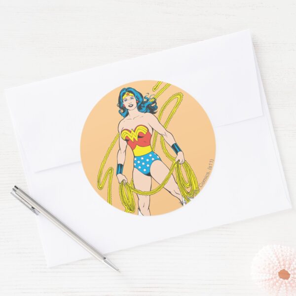 Wonder_Woman_Holds_Lasso_5_Classic_Round_Sticker_3 Wonder Woman Holds Lasso 5 Classic Round Sticker