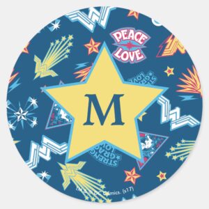 Wonder Woman Icons Phrases Pattern Monogram Classic Round Sticker