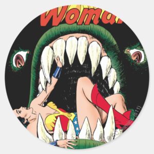 Wonder Woman Jaws Classic Round Sticker
