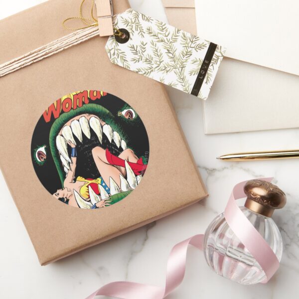 Wonder_Woman_Jaws_Classic_Round_Sticker_5 Wonder Woman Jaws Classic Round Sticker