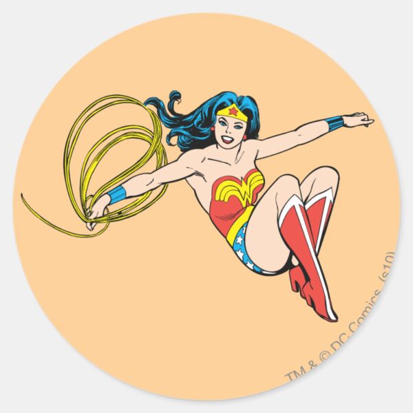 Wonder_Woman_Jumping_Classic_Round_Sticker_1 Wonder Woman Jumping Classic Round Sticker