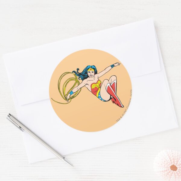 Wonder_Woman_Jumping_Classic_Round_Sticker_3 Wonder Woman Jumping Classic Round Sticker