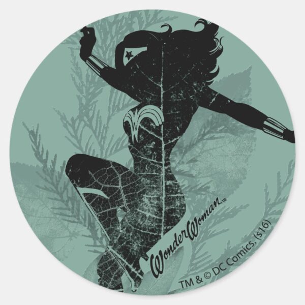 Wonder_Woman_Landing_Foliage_Graphic_Classic_Round_Sticker_1 Wonder Woman Landing Foliage Graphic Classic Round Sticker