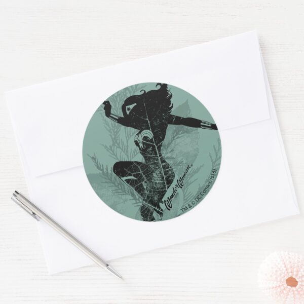 Wonder_Woman_Landing_Foliage_Graphic_Classic_Round_Sticker_3 Wonder Woman Landing Foliage Graphic Classic Round Sticker