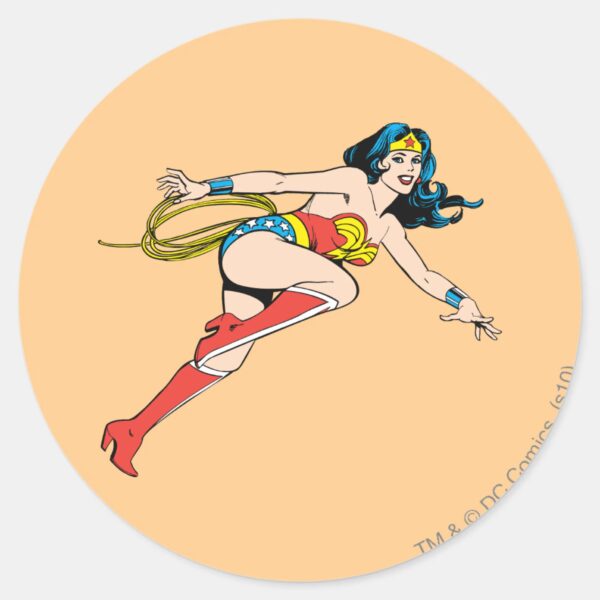 Wonder_Woman_Leap_Right_Classic_Round_Sticker_1 Wonder Woman Leap Right Classic Round Sticker